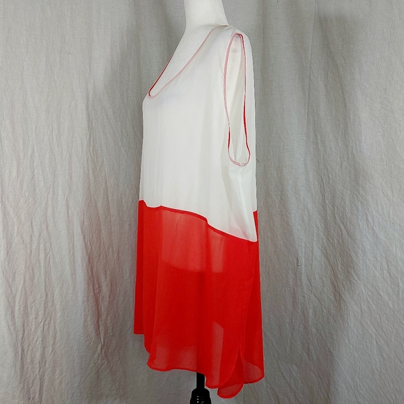Marina Rinaldi red+white colorblock sleeveless chiffon tunic, us22, NWOT - Picture 2 of 5